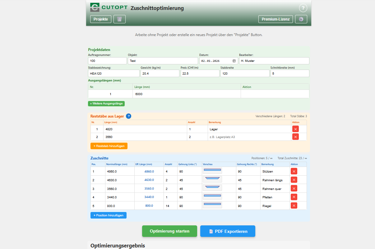 CUTOPT Application Screenshot